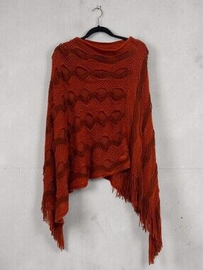 Raj Cable Knit Poncho Sweater with Fringe
